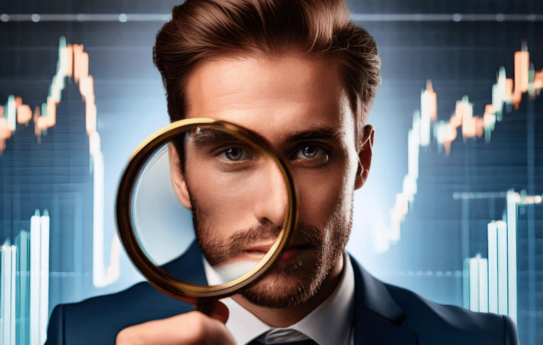 An institutional investor looking through a magnifying glass to signify due diligence.
